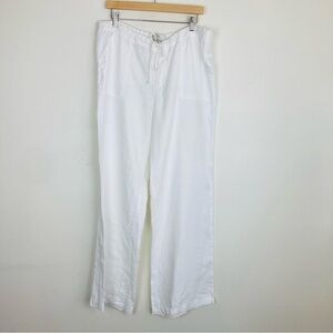 Joie wide leg, classic white linen drawstring pants. Size large.